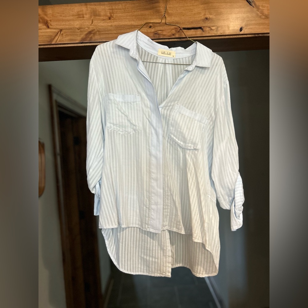 Bella Dahl Pale Light Blue and White Striped Button-Down Shirt